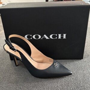 Coach Elegant Navy Blue Slingback Heels
